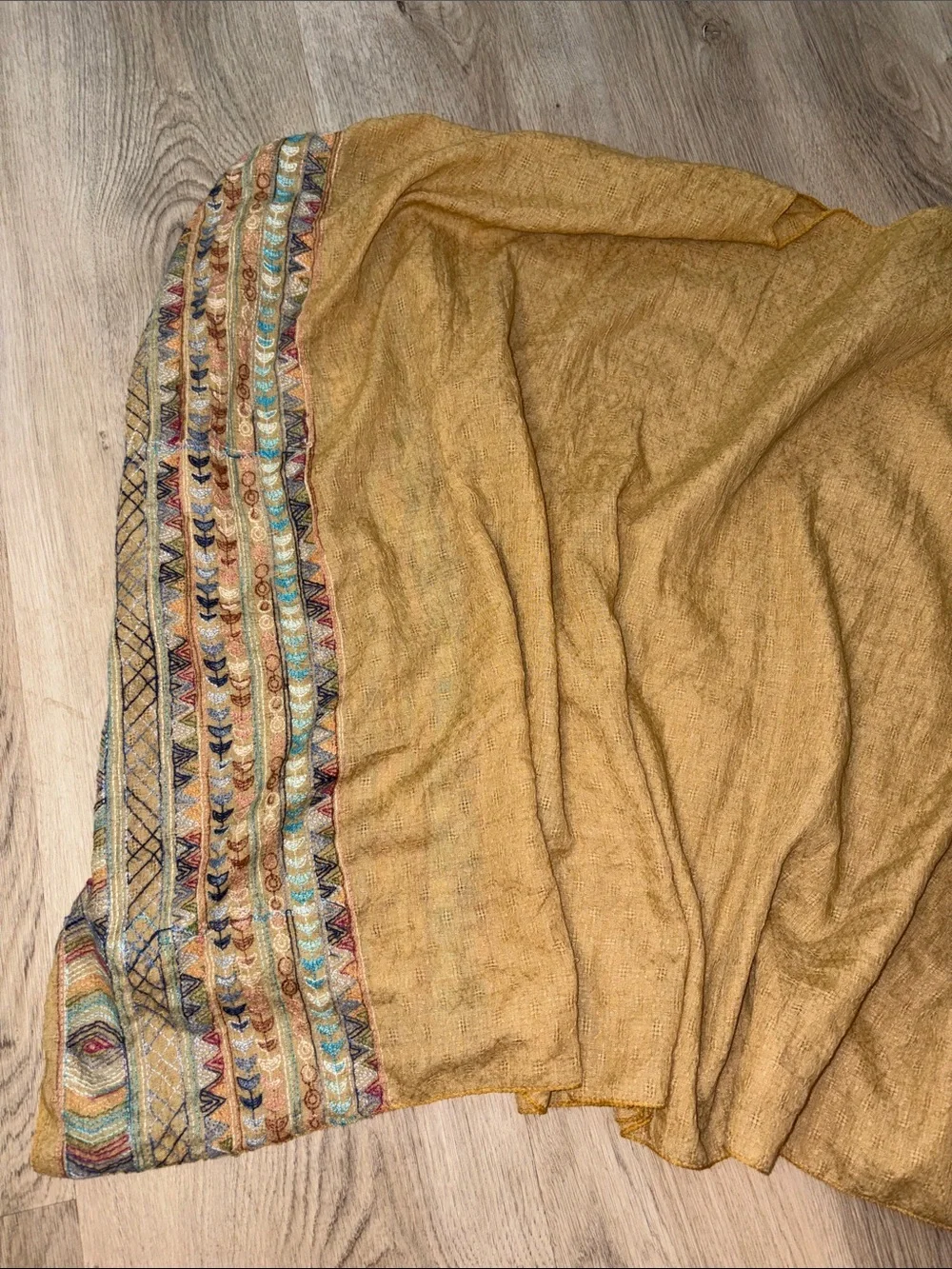 Miou Muse Boho Embroidered Mustard Yellow Poncho Shawl one size beach coverup